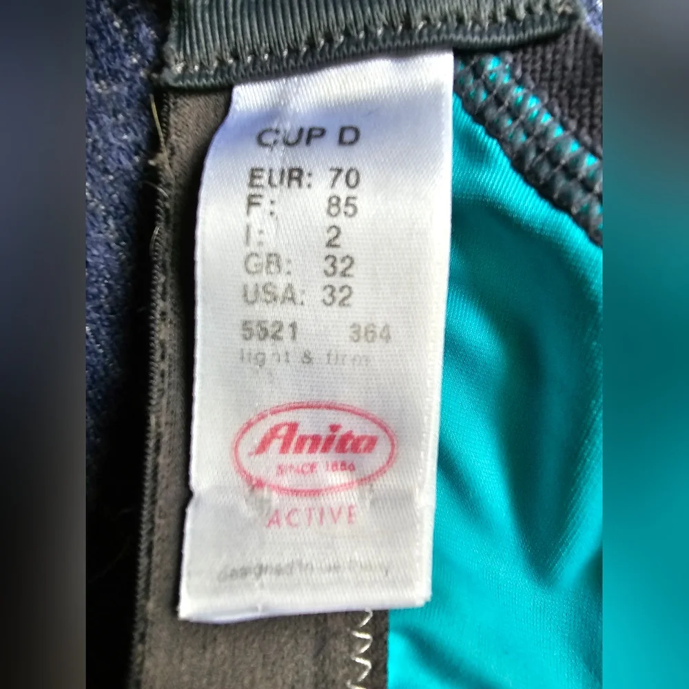 Anita active turqouise green and charcoal gray sports bra Size 32D